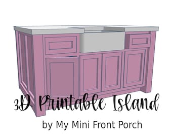 STL file, Kitchen Island with Sink, dollhouse miniature, 3D objects