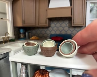 Dollhouse Miniature mixing bowls, Autumn Edition