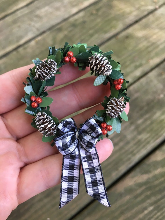 Dollhouse Miniature Christmas Wreath, Pine Cones, Holly Berries