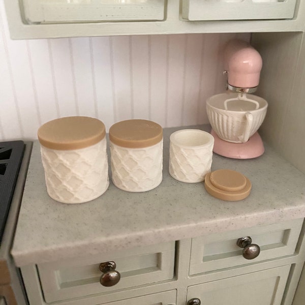 Dollhouse Miniature Kitchen Canisters, flour, sugar