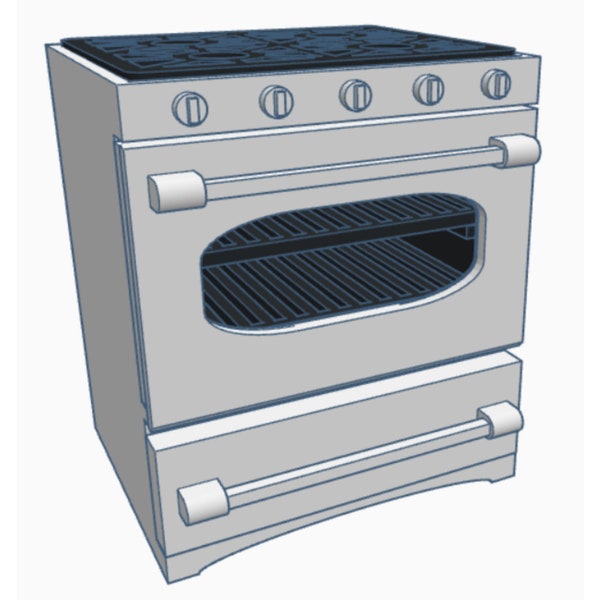 STL file, dollhouse miniature gas oven, 3D object