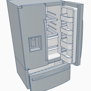 STL-Datei, Puppenhaus-Miniatur Kühlschrank, 3D Objekt, französische Türen