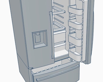 STL file, dollhouse miniature Refrigerator, 3D object, French doors