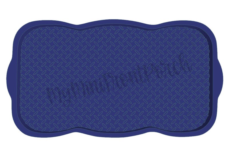 Puede incluir: Una bandeja rectangular azul marino con un patr&oacute;n de placa de diamante. La bandeja tiene un borde ondulado y dos asas. La bandeja est&aacute; dise&ntilde;ada para contener objetos.