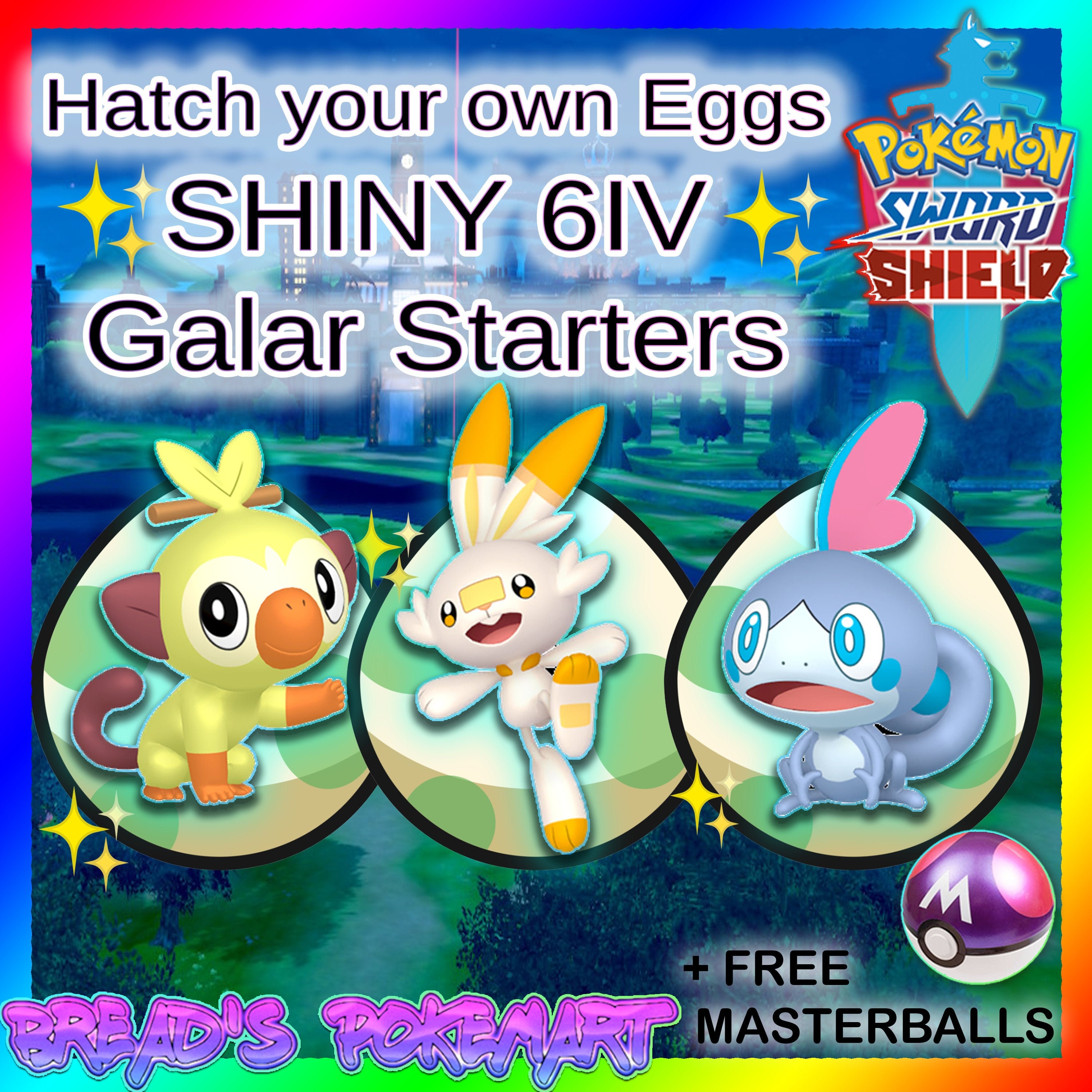 Shiny Grookey/Scorbunny/Sobble Starters Pack HA 6IV - Pokemon