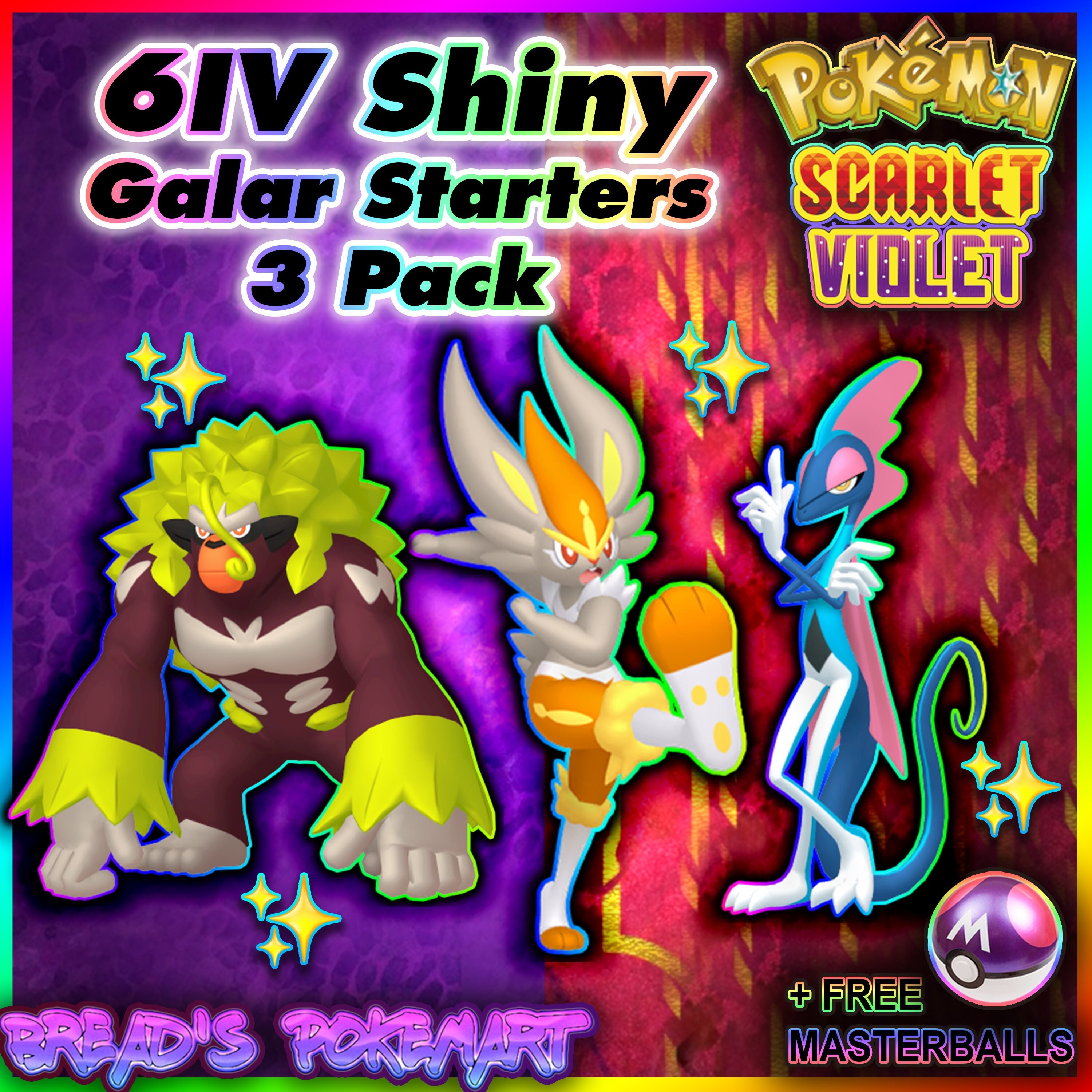 Shiny Grookey/Scorbunny/Sobble Starters Pack HA 6IV - Pokemon