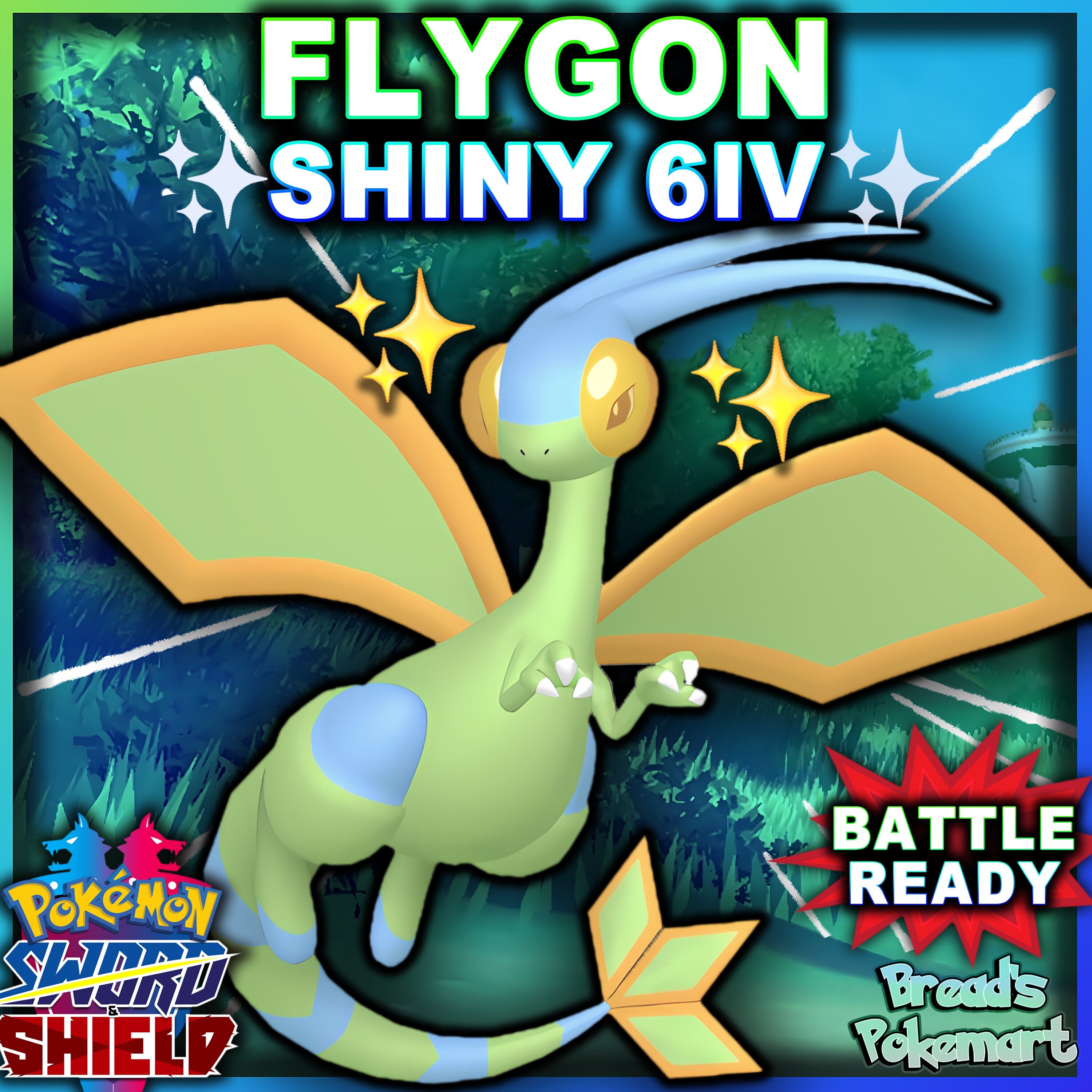 Flygon Iron on Patch Shiny Metallic Embroidered. Pokemon 