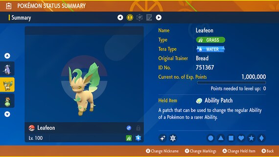 Pokemon Scarlet and Violet LEAFEON Shiny 6IV / Competitive Set -   Portugal