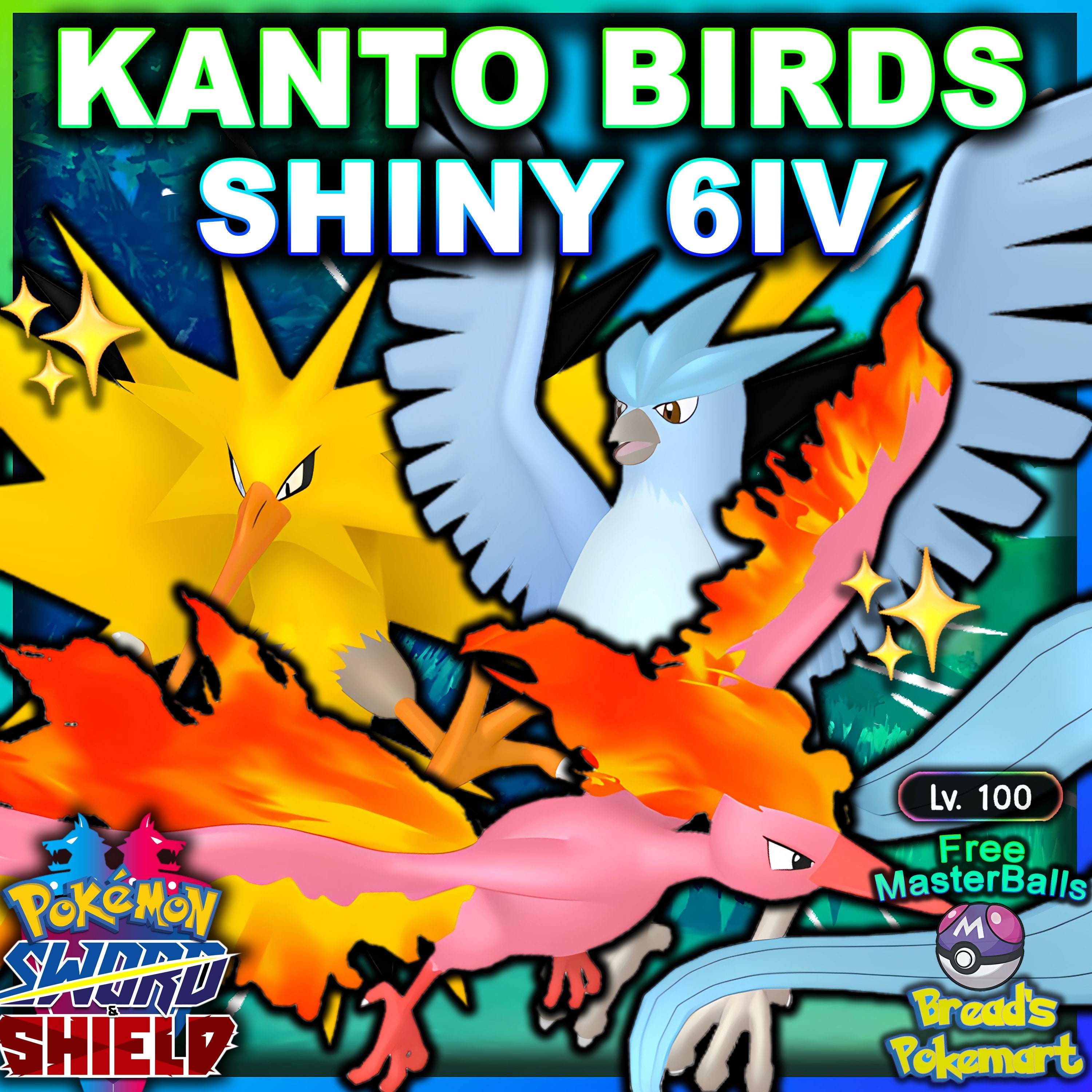  elymbmx 6IV Ultra Square Shiny Articuno, Zapdos, and Moltres  Legendary Birds with Master Balls Bundle for Sword, Shield, Brilliant  Diamond, Shining Pearl, Scarlet, and Violet : Industrial & Scientific