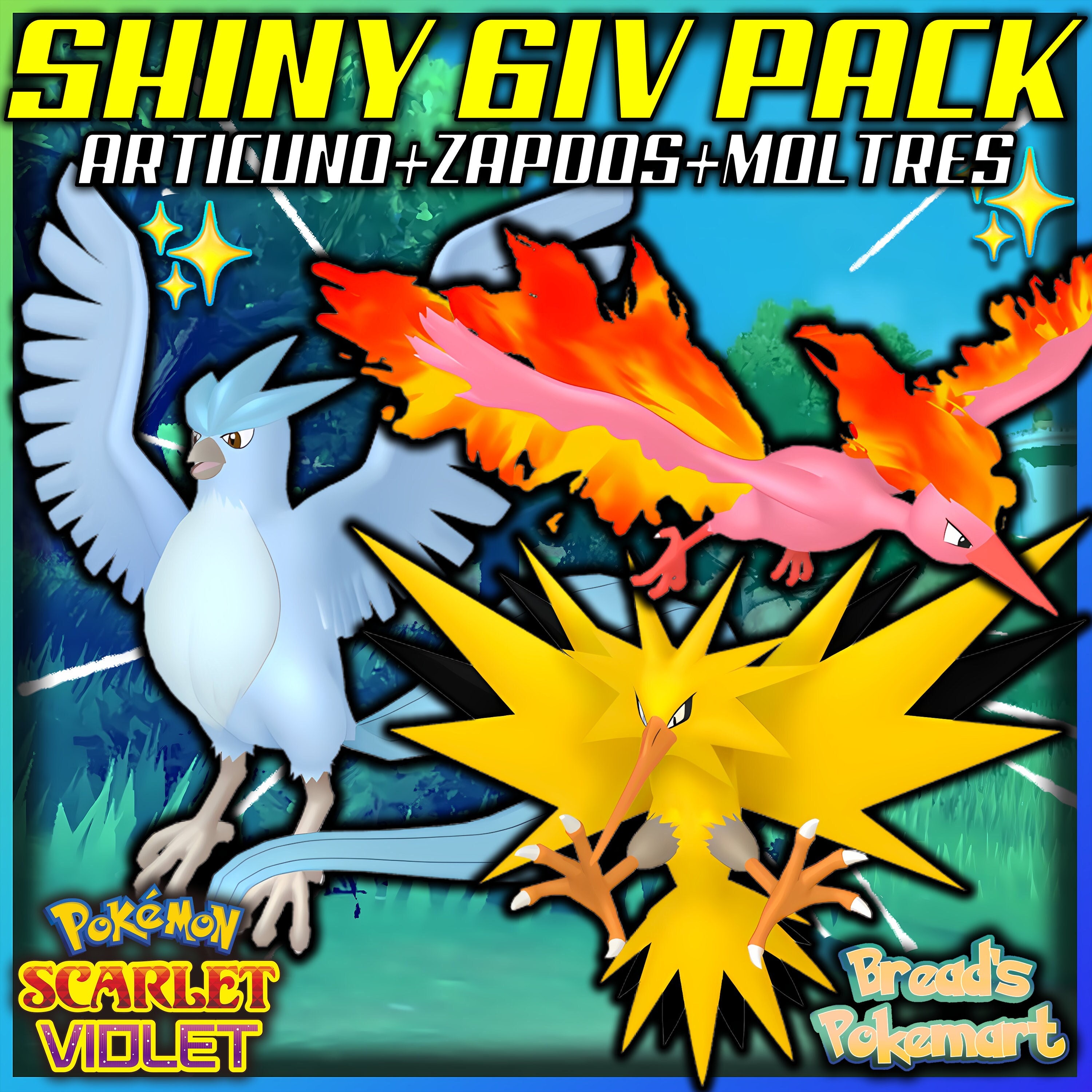 6IV Ultra Shiny Zapdos, Moltres, Articuno Galarian Galar Pokemon Sword /  Shield