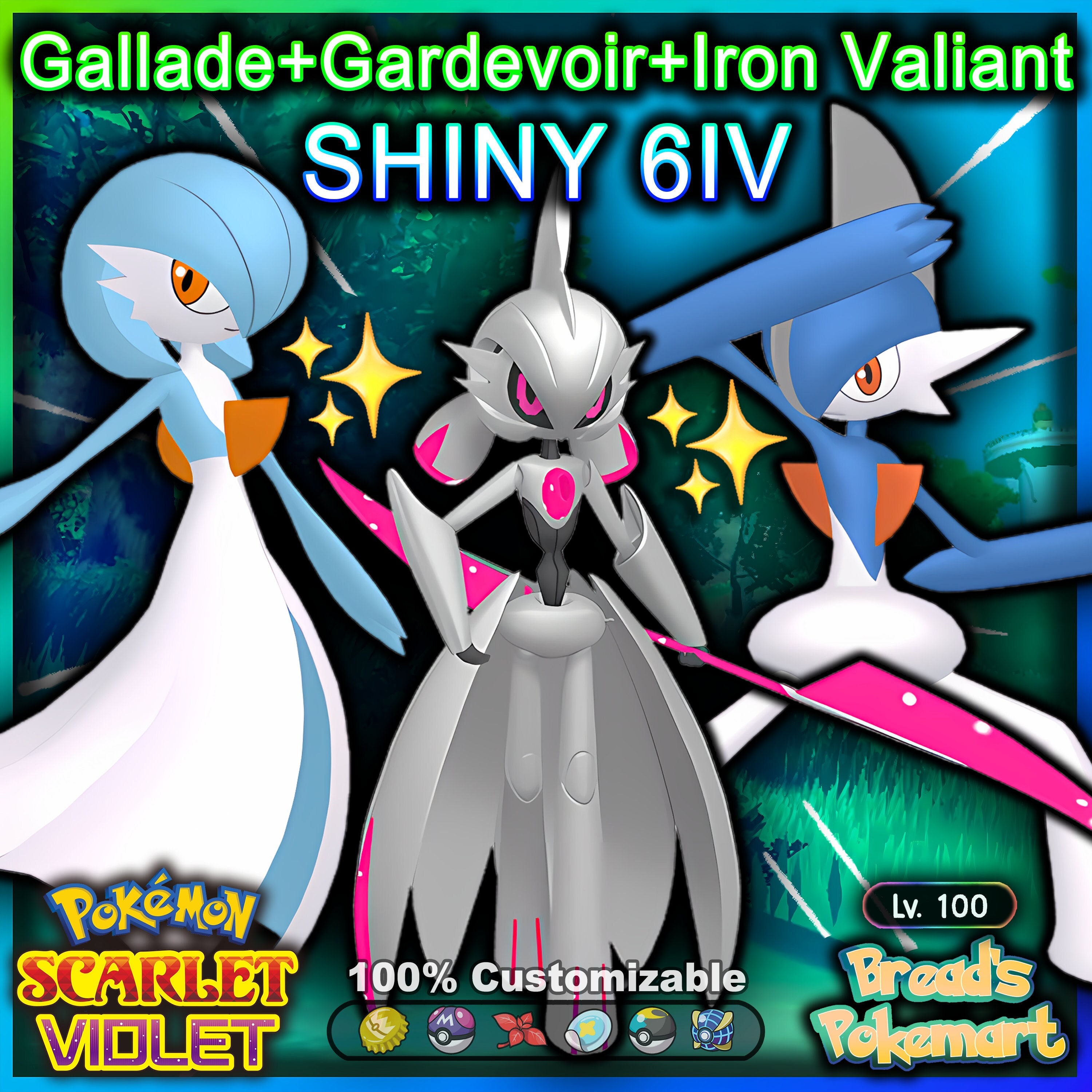 Gardevoir Gallade Iron Valiant Shiny 6IV / (Instant Download) 