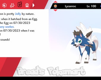 Pokemon Sword/Shield 6IV ULTRA SHINY Lycanroc Dusk / Tough Claws / Jolly  45496596583