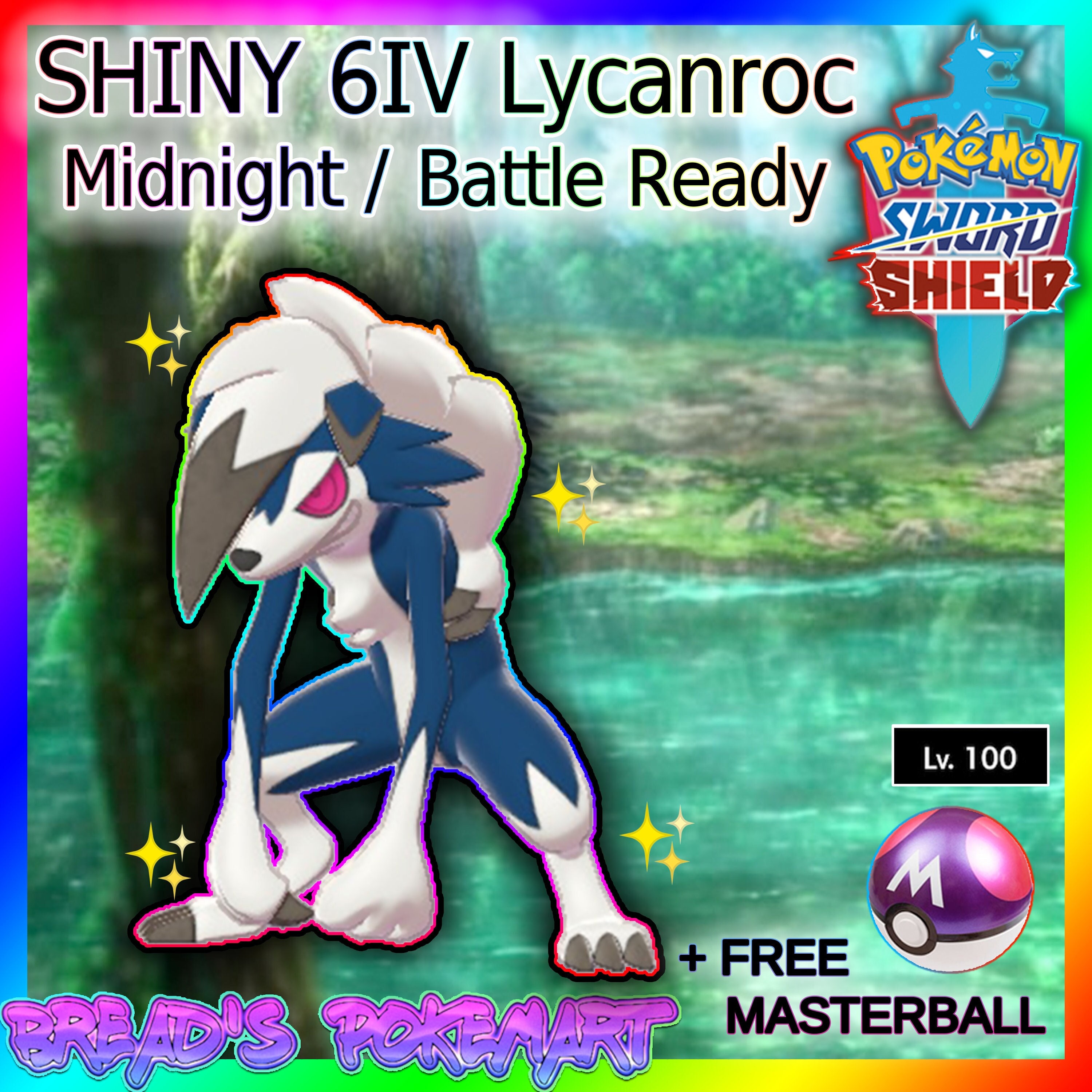 Pokemon Sword And Shield Shiny 6iv Lycanroc Midnight Etsy
