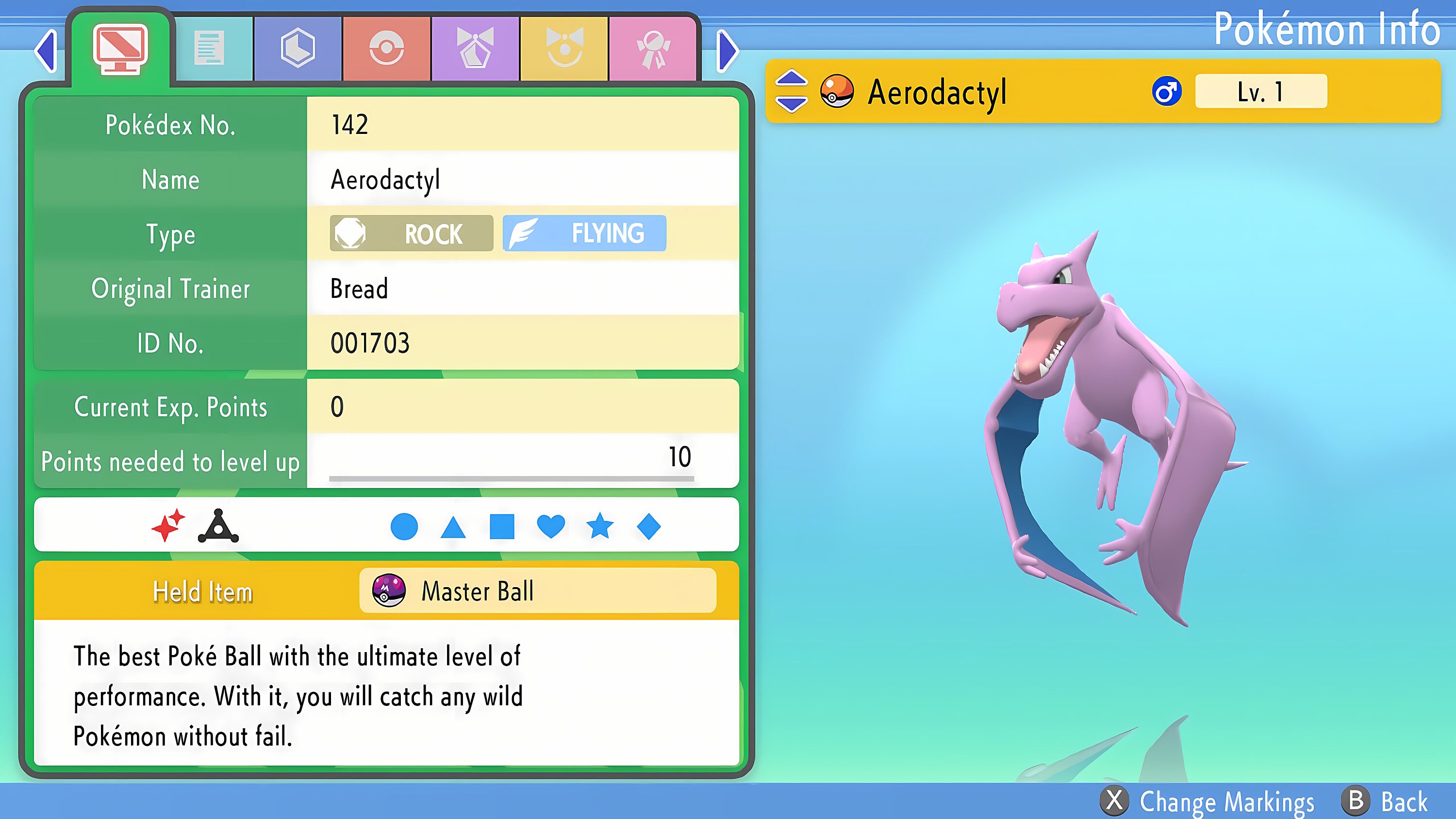 Pokemon Let's Go Shiny Aerodactyl 6IV-AV Trained