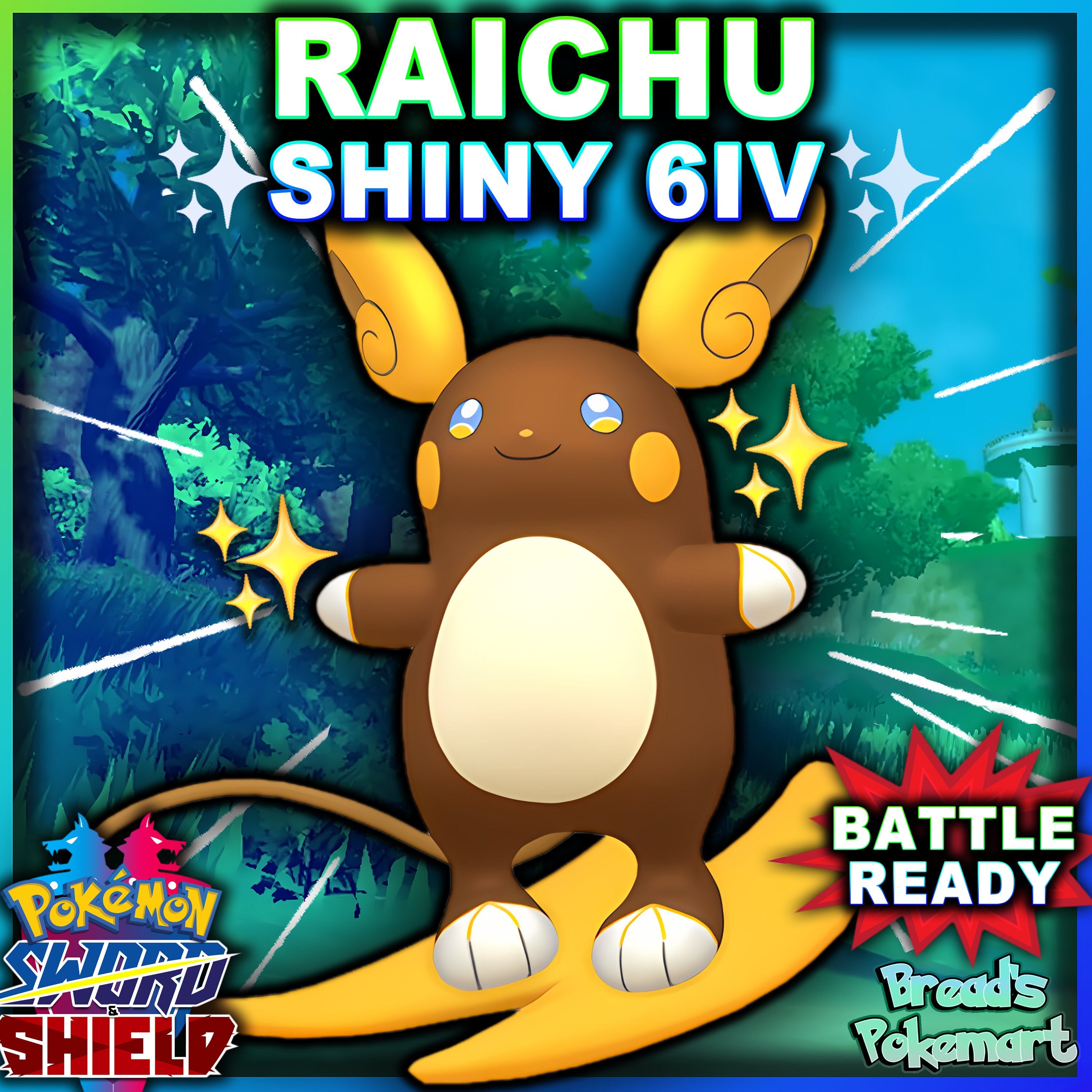 Pokemon Let's Go Shiny Alolan Raichu 6IV-AV Trained