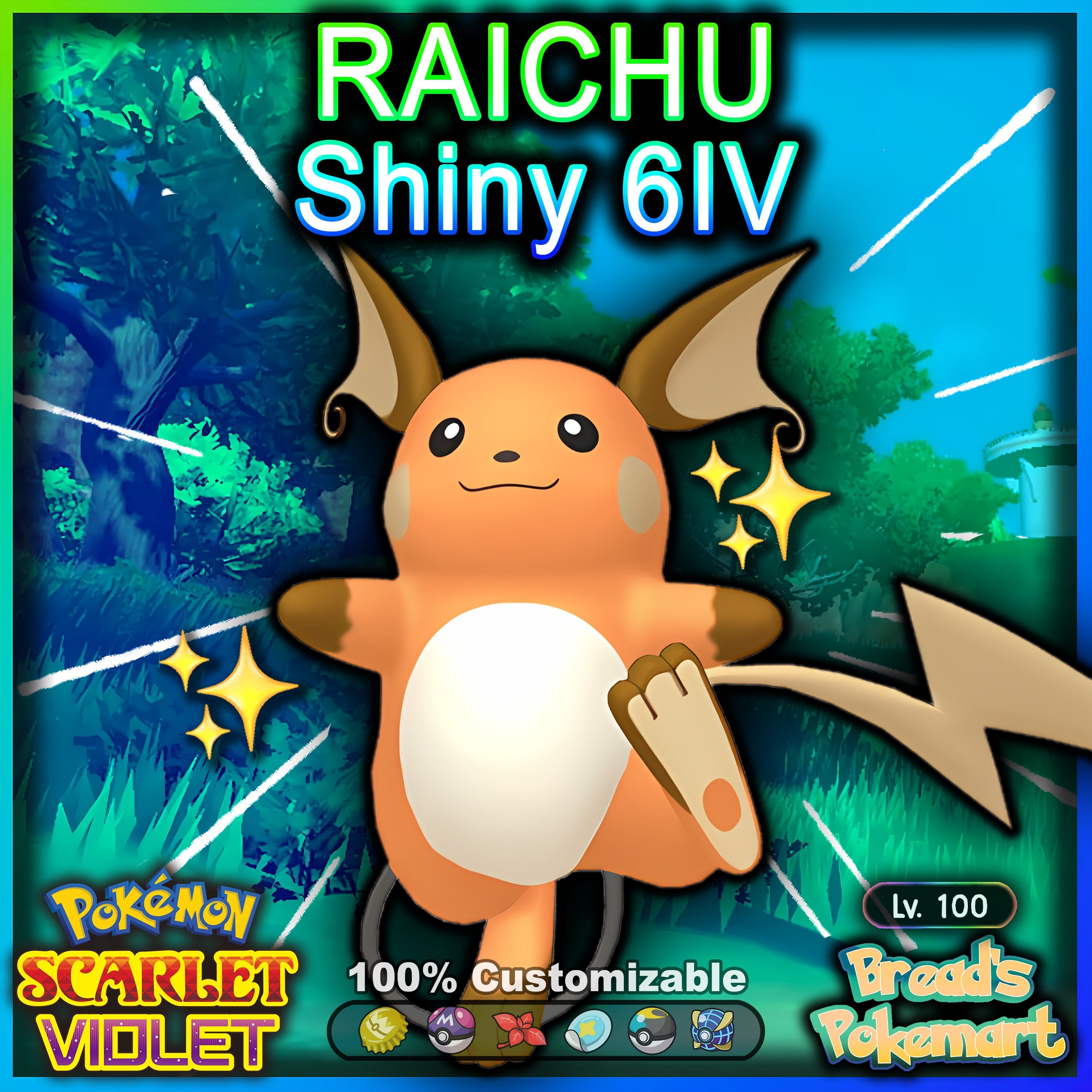 Shiny Alolan Raichu / Pokemon Let's Go / 6IV Pokemon / Shiny Pokemon