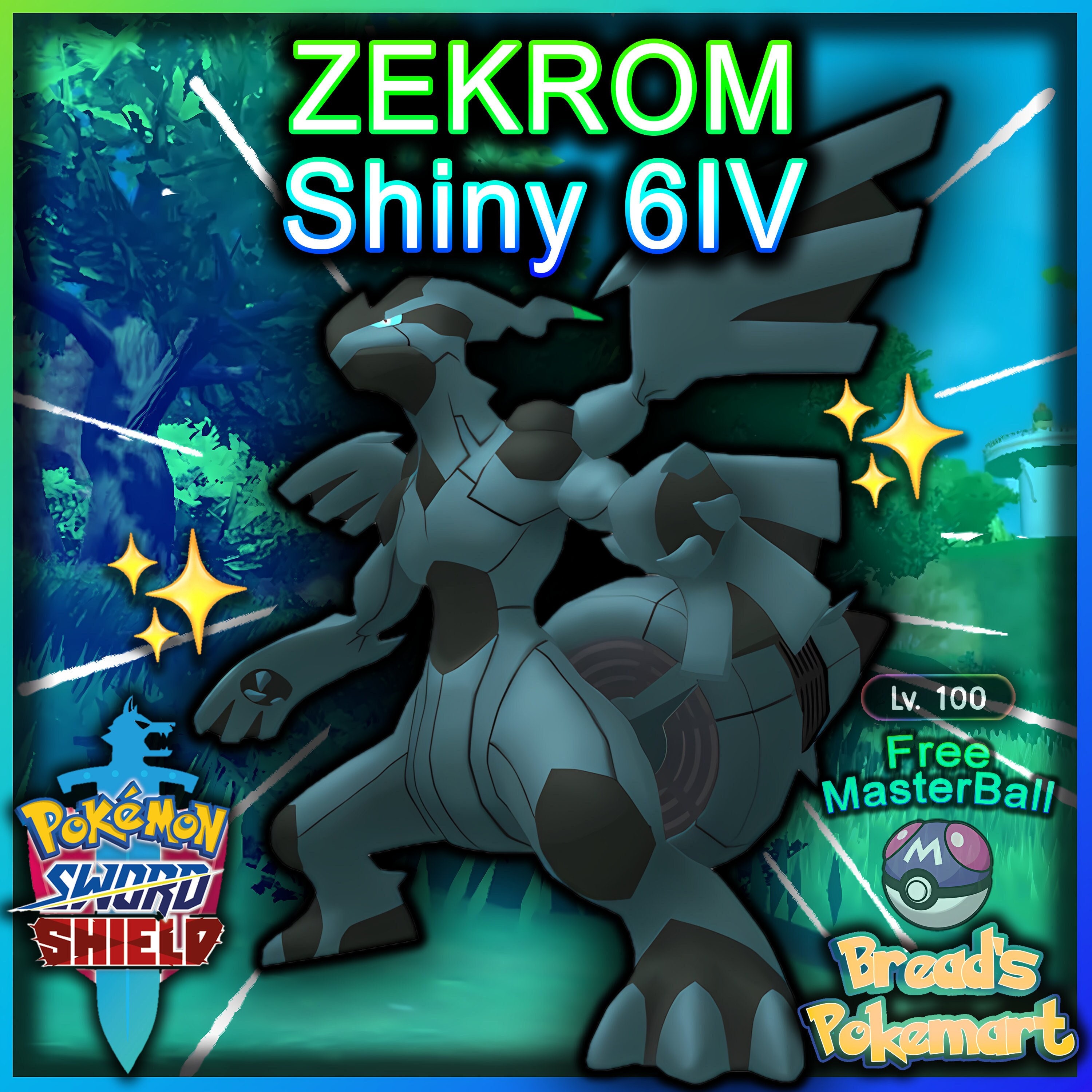 Shiny Zekrom 6IV Pokemon X/Y OR/AS S/M Us/um Sword/shield 
