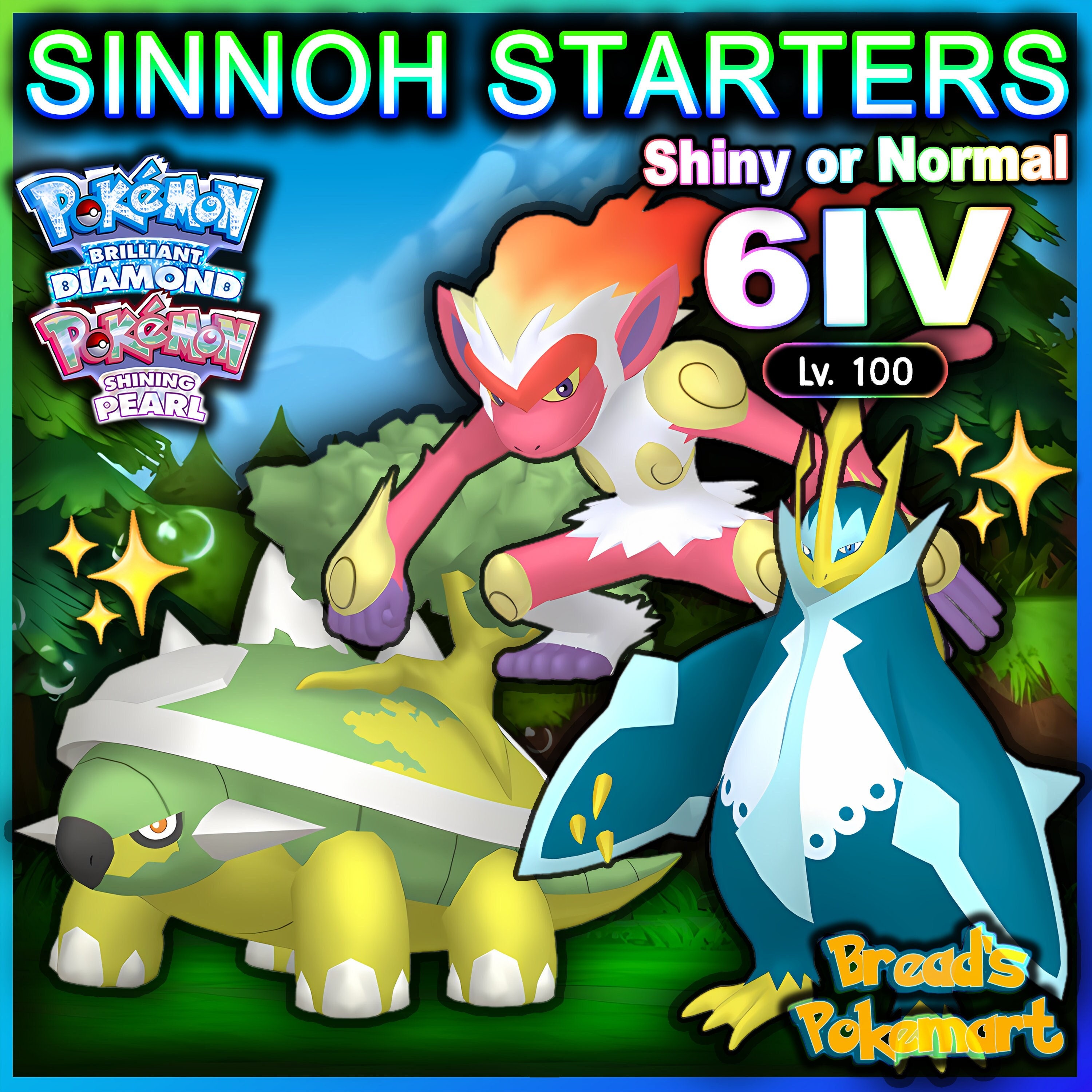 6IV Shiny Sinnoh Starters Pokemon Brilliant Diamond Shining 