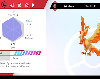 Pokemon Sword and Shield Ultra Shiny Moltres 6IV-EV Trained