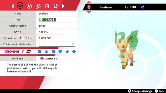 Shiny LEAFEON 6IV Pokemon Sword and Shield Brilliant Diamond