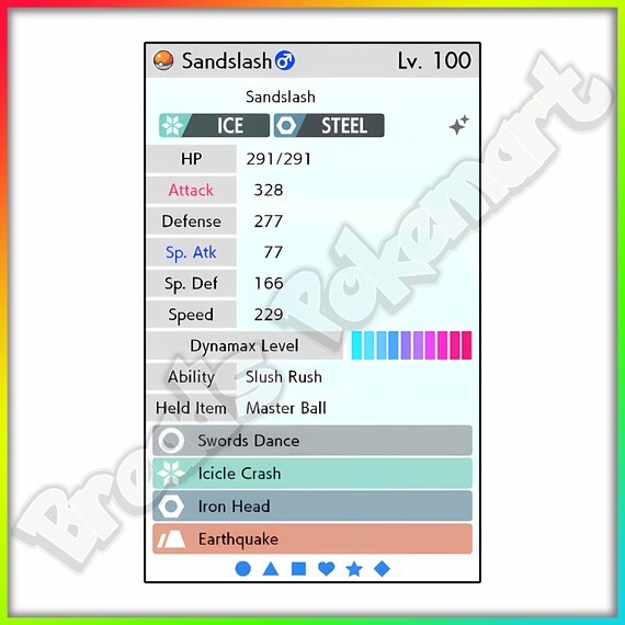 Shiny Sandshrew/Sandslash Alola Form 6IV Pokemon S/M US/UM Let's Go  Sword/Shield