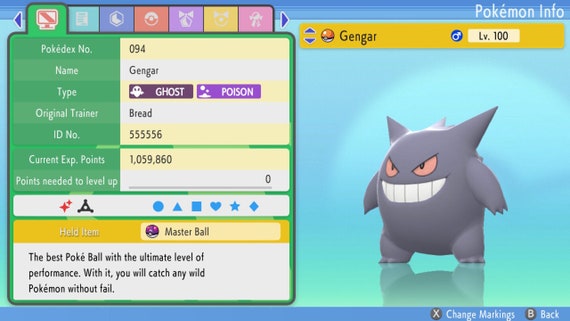 Shiny GENGAR 6IV Pokemon Sword and Shield Brilliant Diamond -  Israel