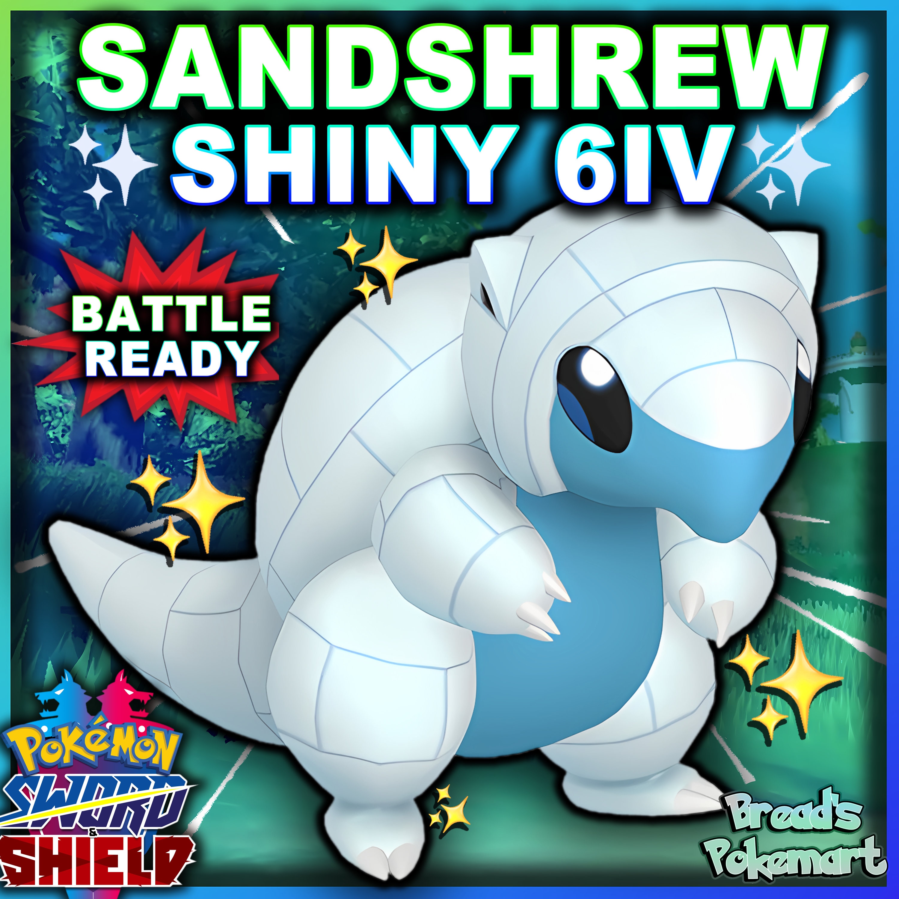 Shiny Sandshrew/Sandslash Alola Form 6IV Pokemon S/M US/UM Let's Go  Sword/Shield