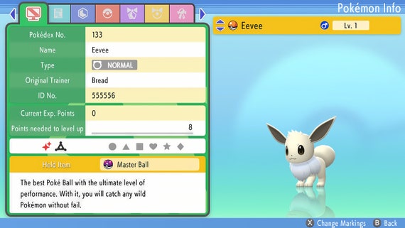 Shiny Eevee / Pokemon Let's Go / 6IV Pokemon / Shiny Pokemon