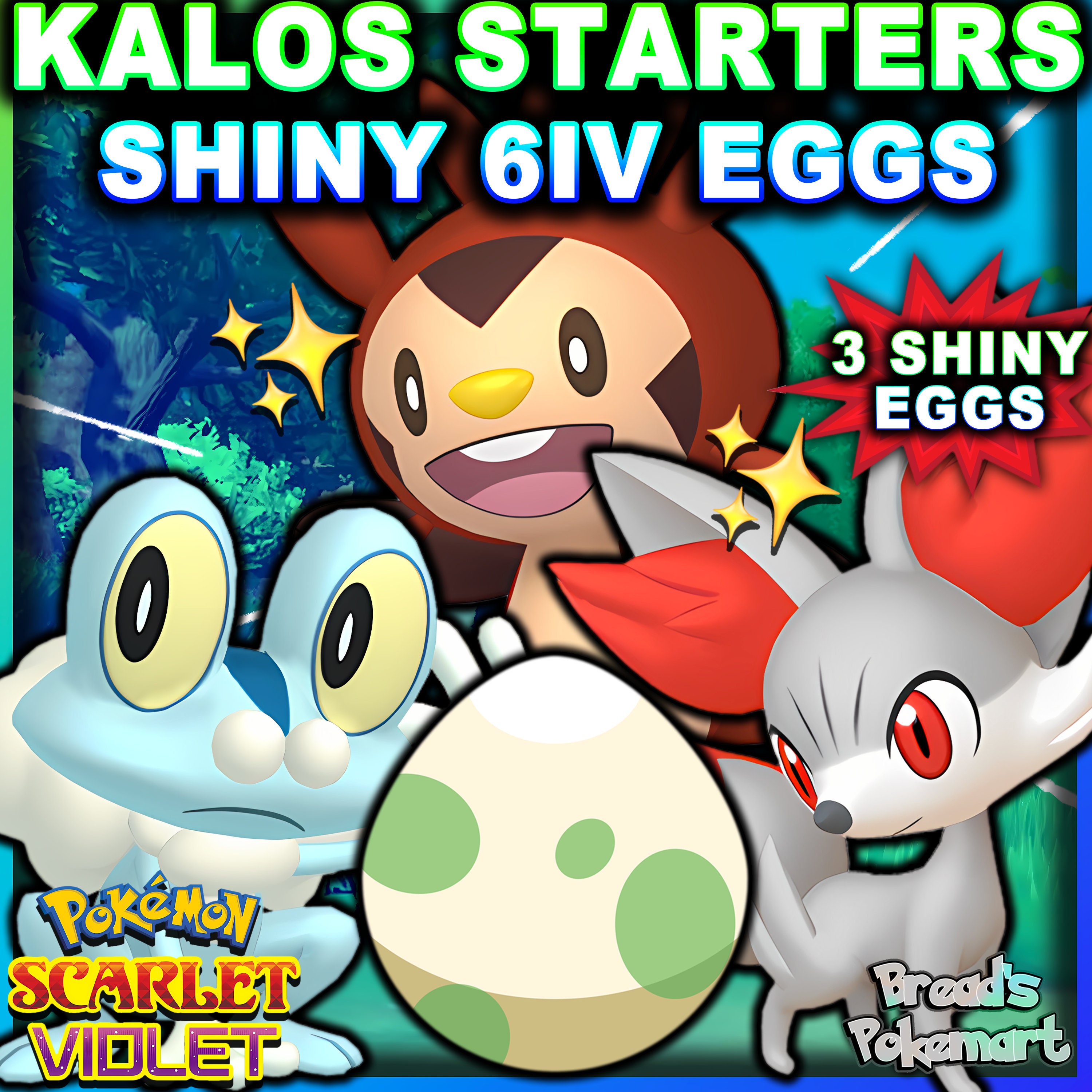 Shiny Chespin/Fennekin/Froakie Starter Pack 6IV - Pokemon X/Y OR/AS S/M  US/UM