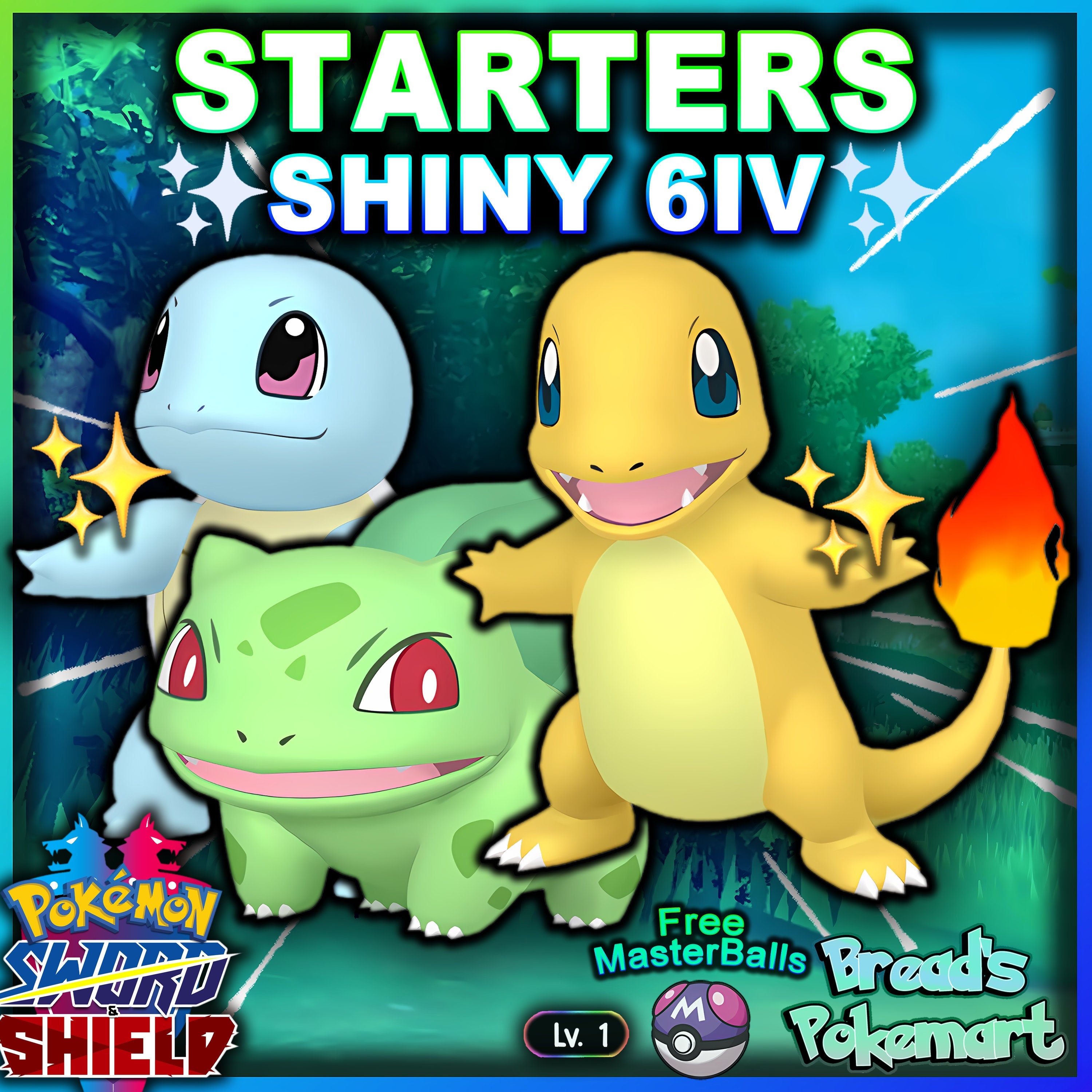 Ultra SHINY 6IV Charmander Squirtle Bulbasaur / Pokemon 