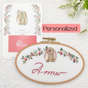Personalized embroidery name hoop, custom floral nursery decor, baby name floral embroidery, baby shower gift