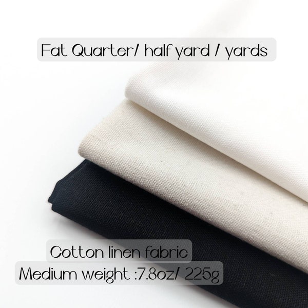 White/ Flaxen/ Black Cotton linen mix fabric for hand embroidery, craft, painting, Solid fabric, embroidery fabric, hand stitching fabric