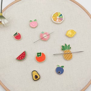 Fruit Small Enamel needle minders, Peach/Watermelon/Blueberry/Lemon/Avocado/Pineapple Needle Minder for Embroidery/Cross Stitch/Needle work