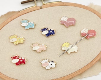 Cow/Sheep Enamel Needle Minder: Embroidery, Cross Stitch Tool