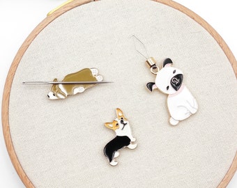 Dog Enamel Needle Minder & Threader: Embroidery Needlework Sewing