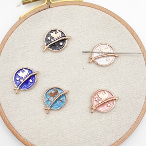 Cat Planet Enamel Needle Minder: Cross Stitch Embroidery Tool