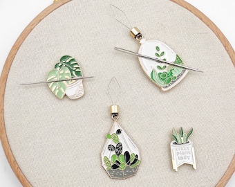 Plant Enamel Needle Minder & Threader: Embroidery Sewing Accessory