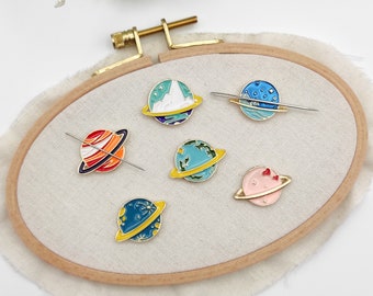 Planet Enamel Needle Minder: Galaxy Embroidery Tool