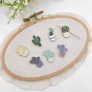 Cactus Enamel Needle Minder: Embroidery, Cross Stitch Tool