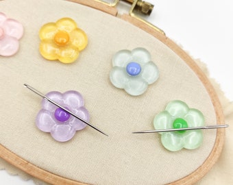 Floral (glow in the dark) Resin needle minders, Needle Minder for Embroidery, Cross Stitch, Needle work, Needle point tools