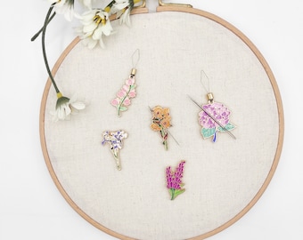 Floral Enamel Needle Minder: Embroidery Needle Threader Combo