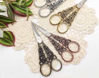 Tijeras vintage para bordado floral: hoja de acero afilada, mango de aleación