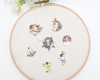 Space Explorer, Celestial  Needle Minders, Galaxy Design for Embroidery & Crafts, Astronaut Enamel Accessories