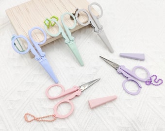 Portable Folding scissors with sheath, Small Travel Embroidery/Cross stitch/Thread/Sewing scissors, stainless steel pocket scissors