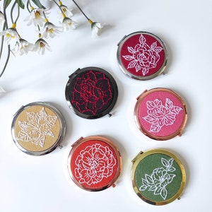 Hand Embroidered Floral Pocket Mirror: Elegant Compact Mirror