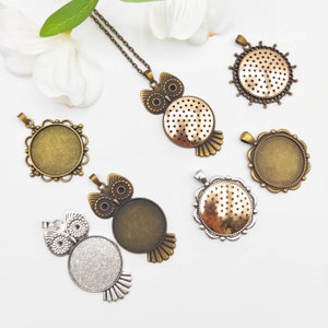 Embroidery Necklace Kit: Vintage Round Pendant, Cross Stitch Jewelry (30mm)