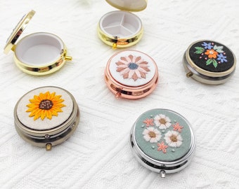 Handmade Embroidered small storge box/ Pill Box, Floral Embroidery, Embroidered Gift, jewelry box