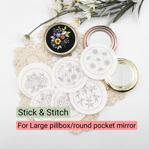 Patrones de bordado Stick & Stitch, patrones de bordado DIY para pastillero grande/espejo de bolsillo, patrón de bordado preimpreso soluble en agua