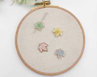 Maple Leaf Enamel Needle Minder: Embroidery, Cross Stitch Tool