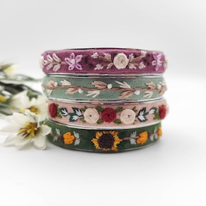 Hand Embroidered Bracelet/cuff Bracelet, Embroidery jewelry, Hand stitched pendant, Unique adjustable bracelet. Floral bracelet